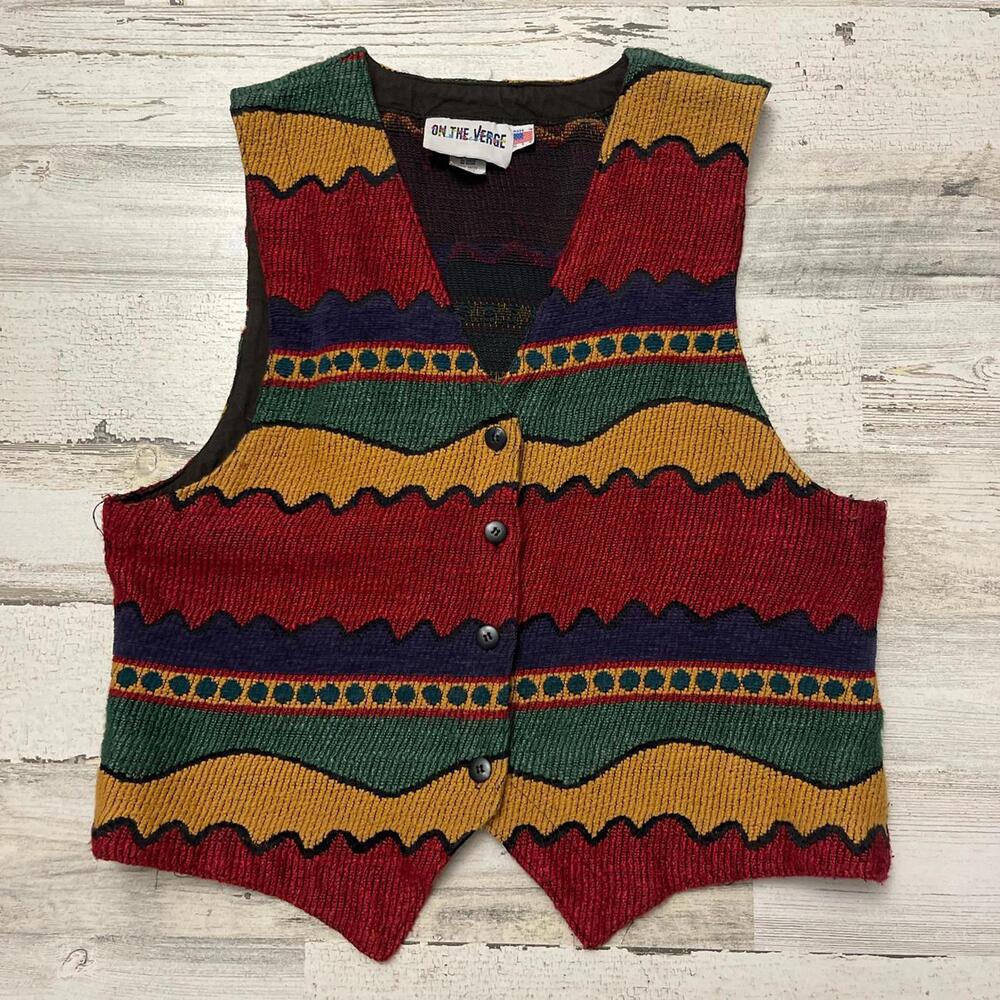 Vintage Women’s Multicolor Abstract Button Up Vest Size L